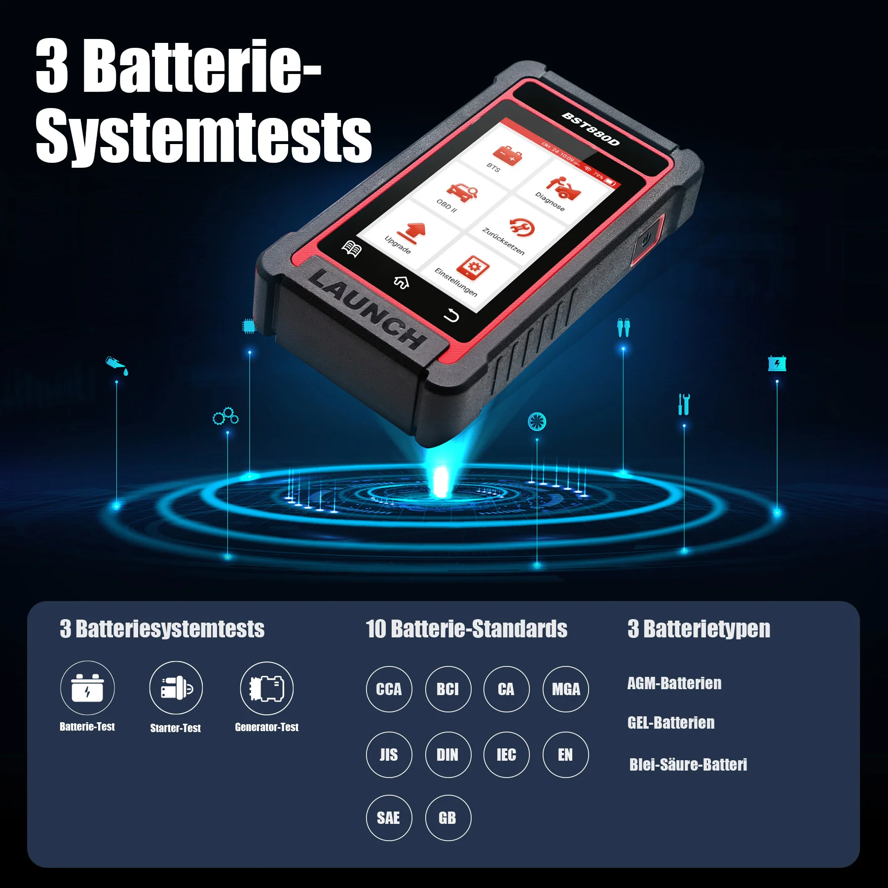 BST-880D OBDII/ Batterie Diagnosegerät - Image 3
